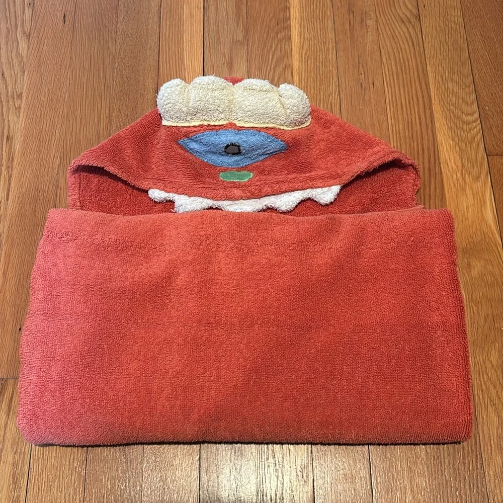 Cyclops / Silly Monster hooded towel in orange, yellow, blue, green, & white